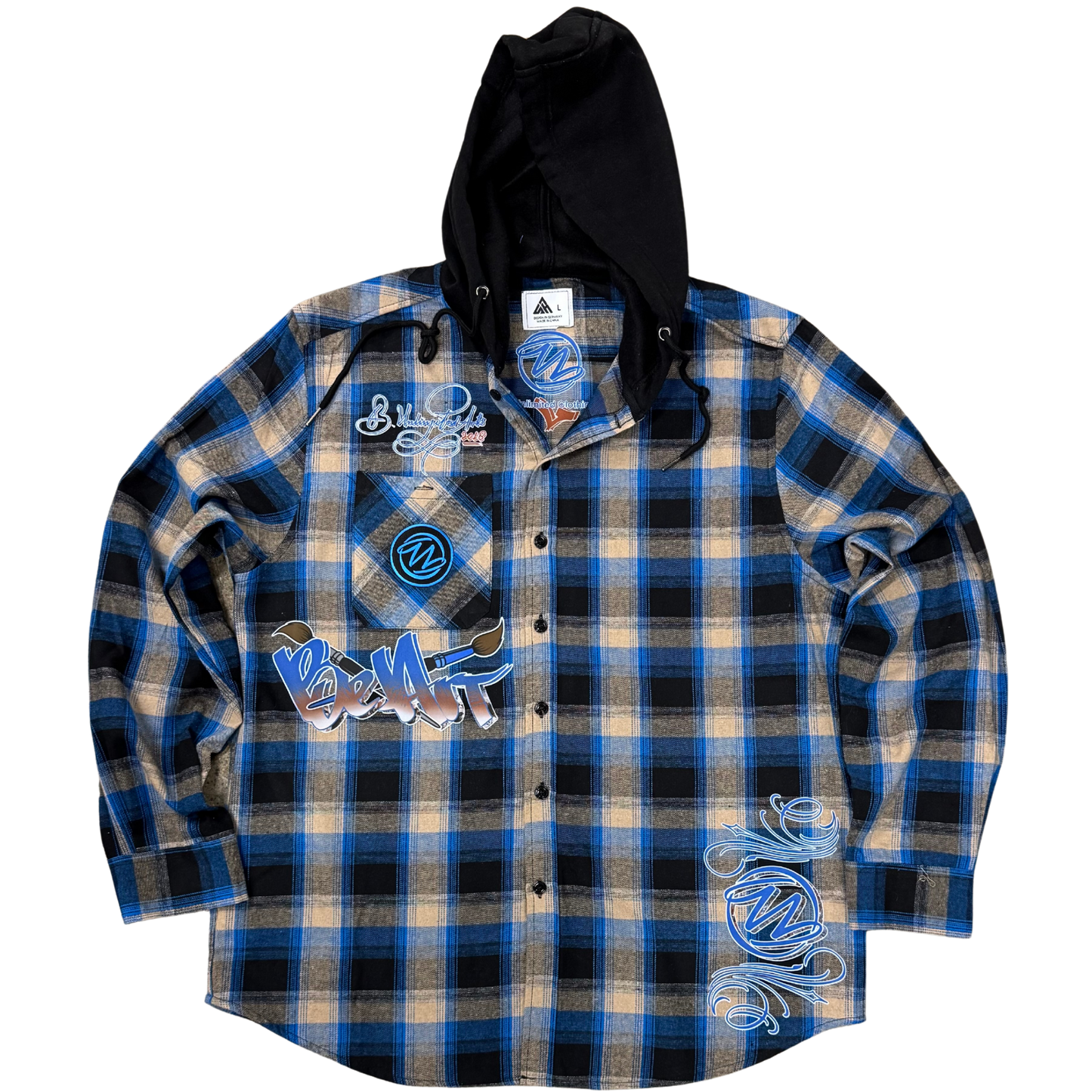 BeArt Black and Blue Hooded Flannel