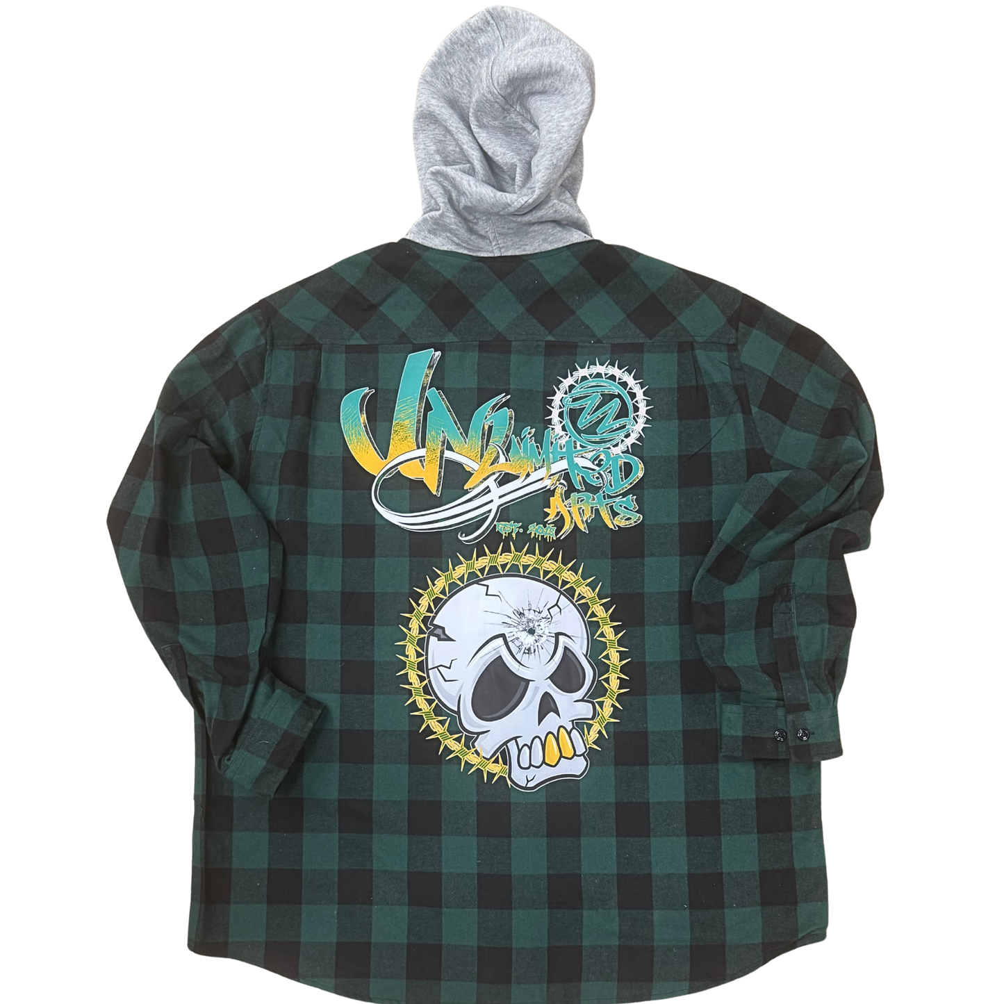 BeArt Green and Black Buffalo Plaid Flannel with Hood