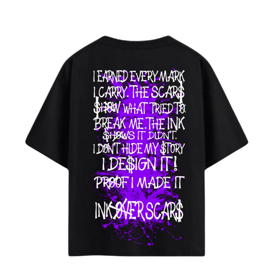 black oversized t-shirt purple graphic streetwear