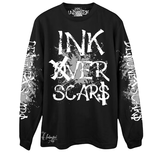 Ink Over Scars black and gray oversized long sleeve t-shirt minimal streetwear front view
