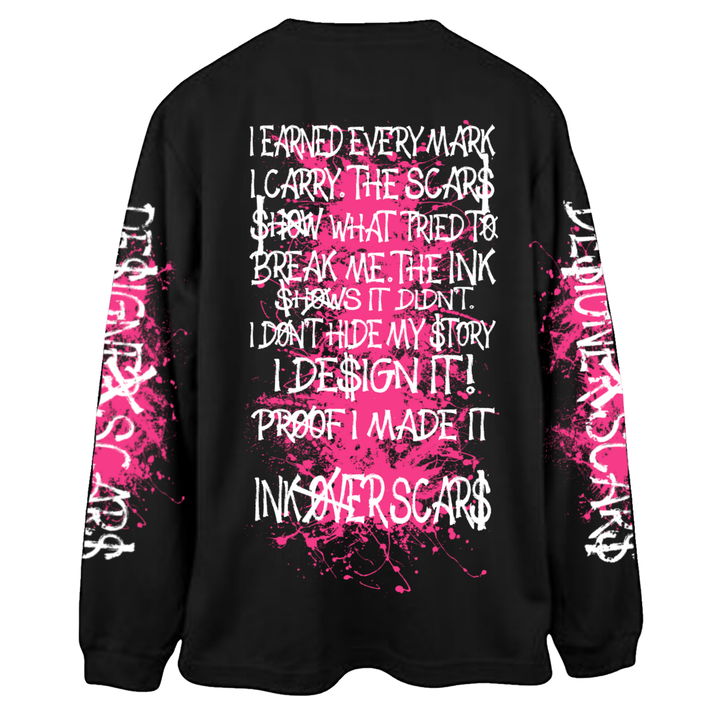 INK OVER SCARS™ OVERSIZED LONG SLEEVE — BLACK & PINK