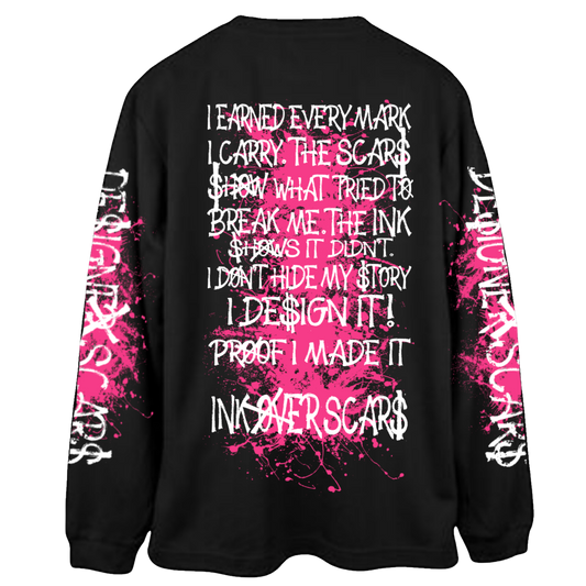 INK OVER SCARS™ OVERSIZED LONG SLEEVE — BLACK & PINK
