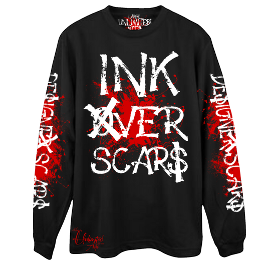 Ink Over Scars black and red oversized long sleeve t-shirt bold streetwear front view
