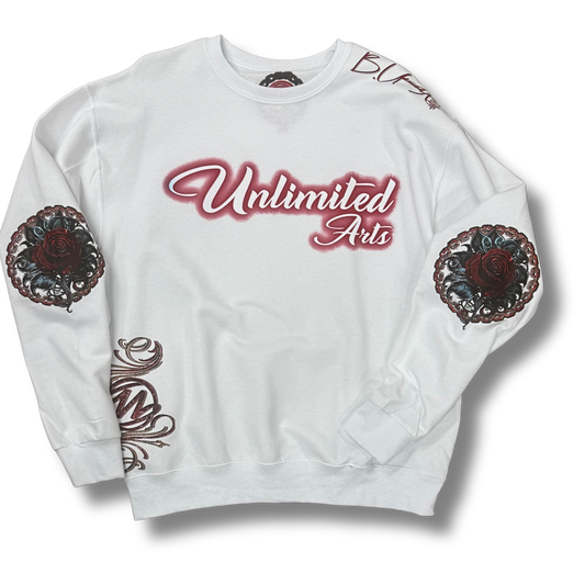 Unlimited Arts Cuts like a Thorn White Crewneck Sweatshirt