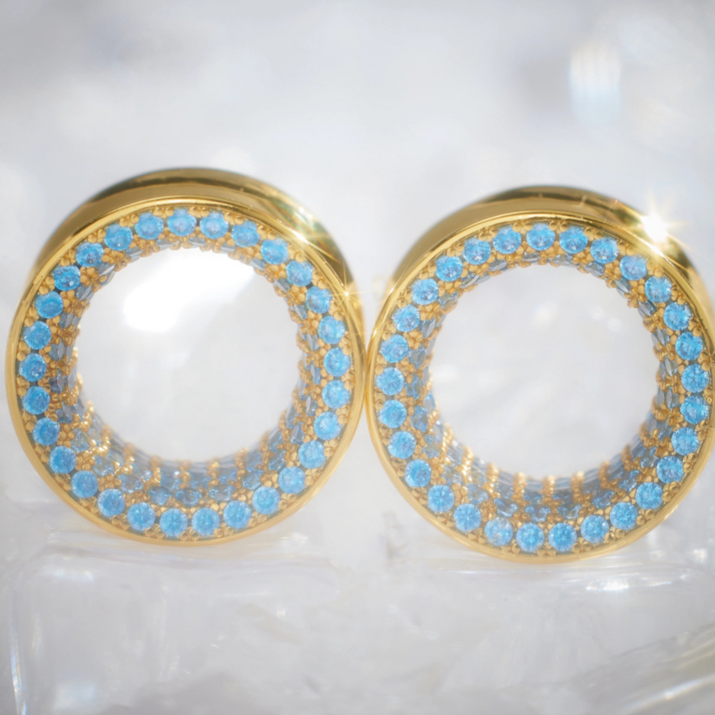 Blue Zircon S925 Silver Stars Shining Ear Gauge Tunnel (2Pcs)