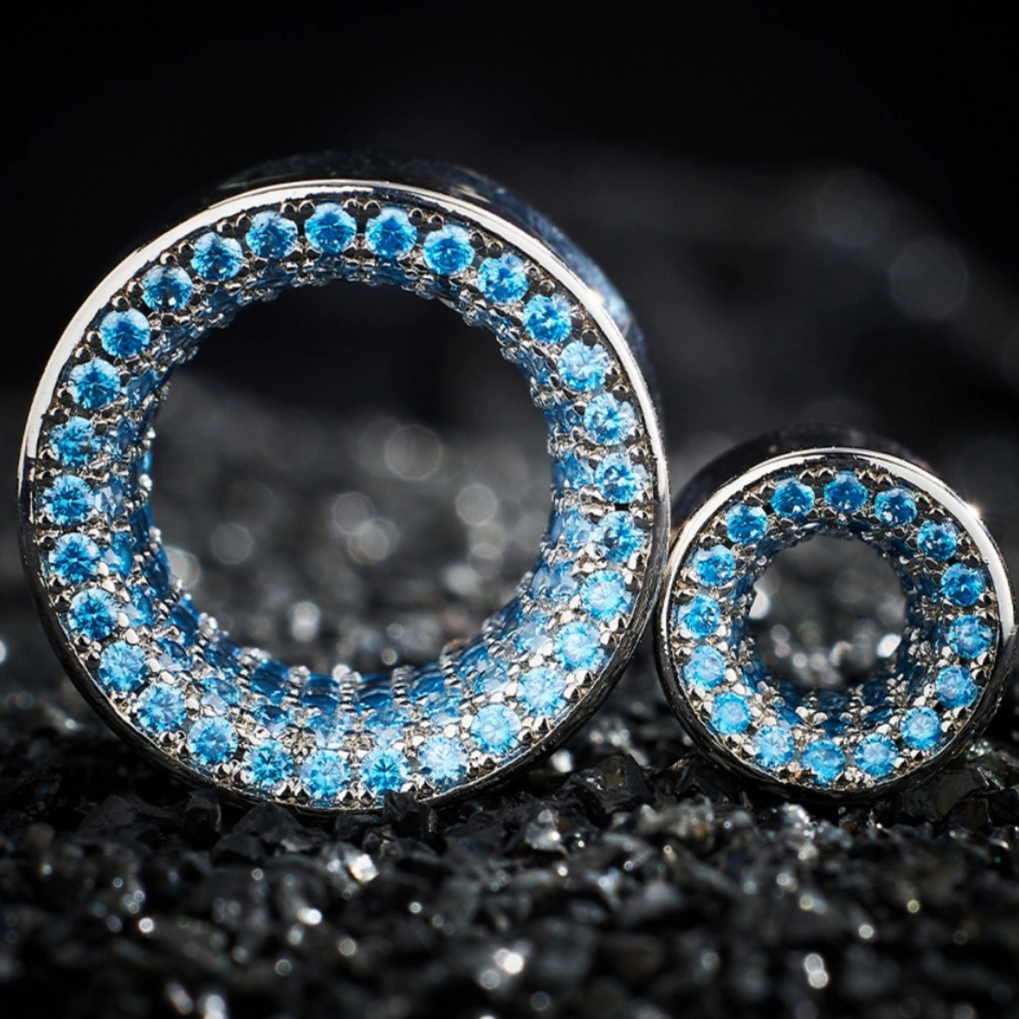 Blue Zircon S925 Silver Stars Shining Ear Gauge Tunnel (2Pcs)