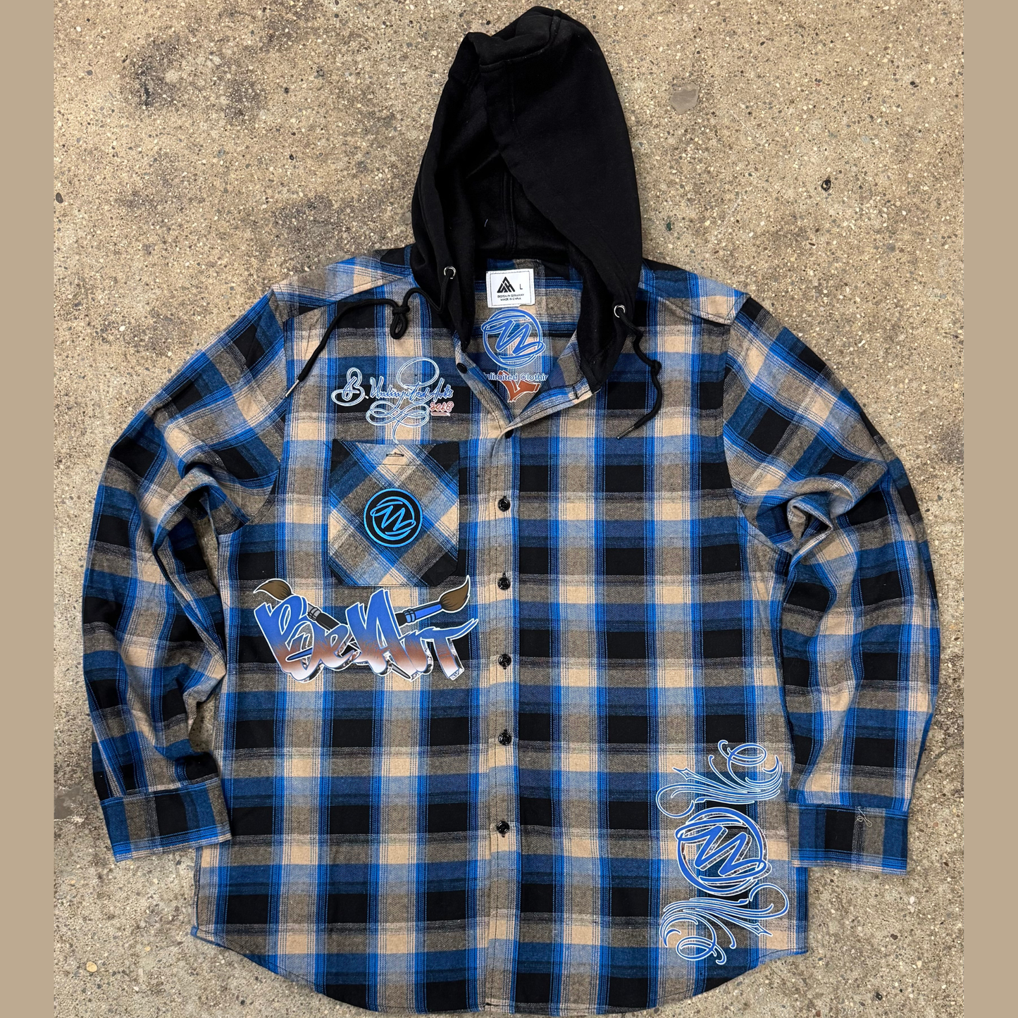 BeArt Black and Blue Hooded Flannel