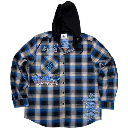 BeArt Black and Blue Hooded Flannel