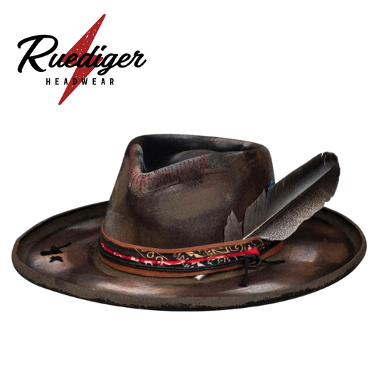 Ember - Burned Distressed Handcrafted Stiff Pencil Brim Fedora Hat from Ruediger Hats