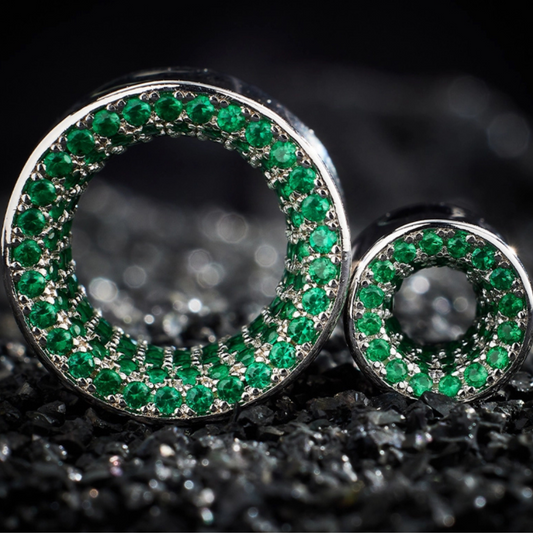 Green Zircon S925 Silver Stars Shining Ear Gauge Tunnel(2Pcs)