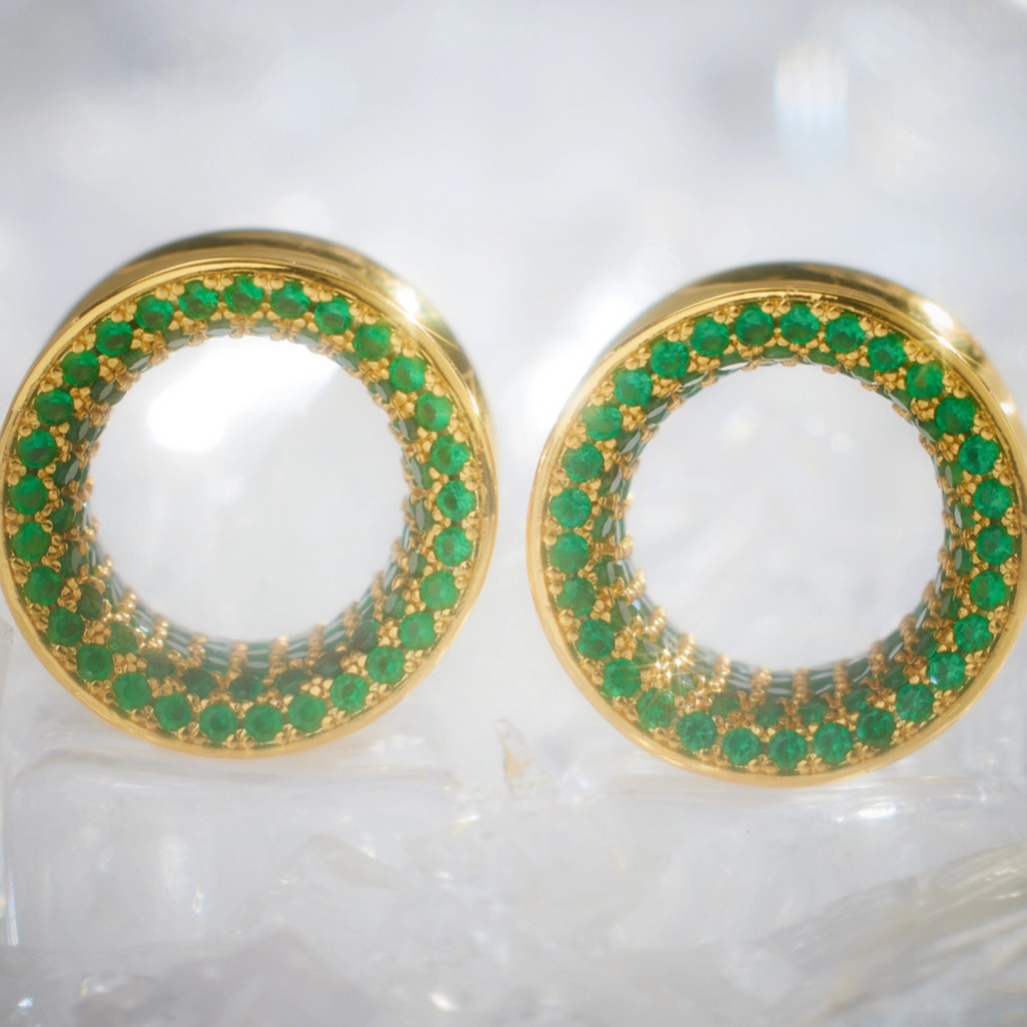 Green Zircon S925 Silver Stars Shining Ear Gauge Tunnel(2Pcs)