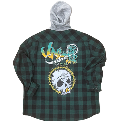 BeArt Green and Black Buffalo Plaid Flannel with Hood