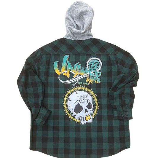 BeArt Green and Black Buffalo Plaid Flannel with Hood