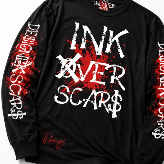 INK OVER SCARS™ OVERSIZED LONG SLEEVE — BLACK & RED