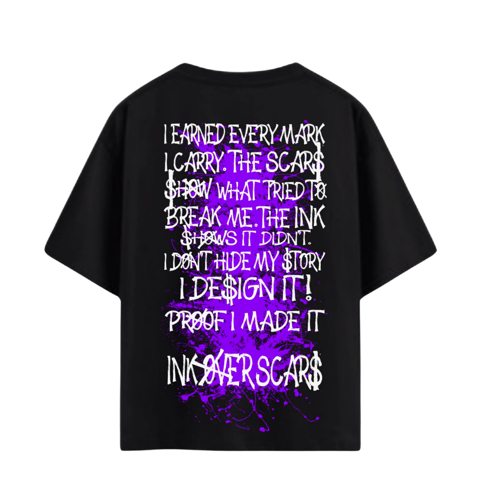 black oversized t-shirt purple graphic streetwear