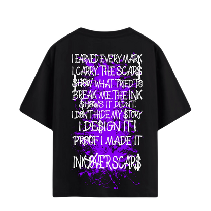 black oversized t-shirt purple graphic streetwear