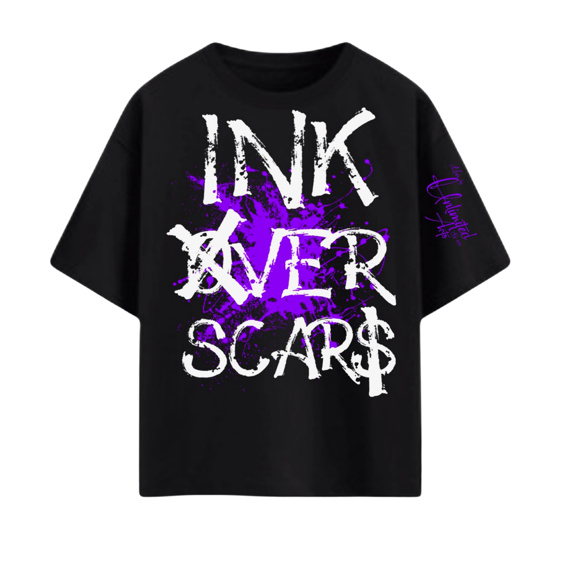 black oversized t-shirt purple graphic streetwear