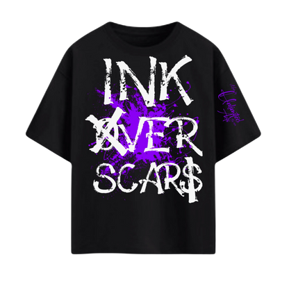 black oversized t-shirt purple graphic streetwear