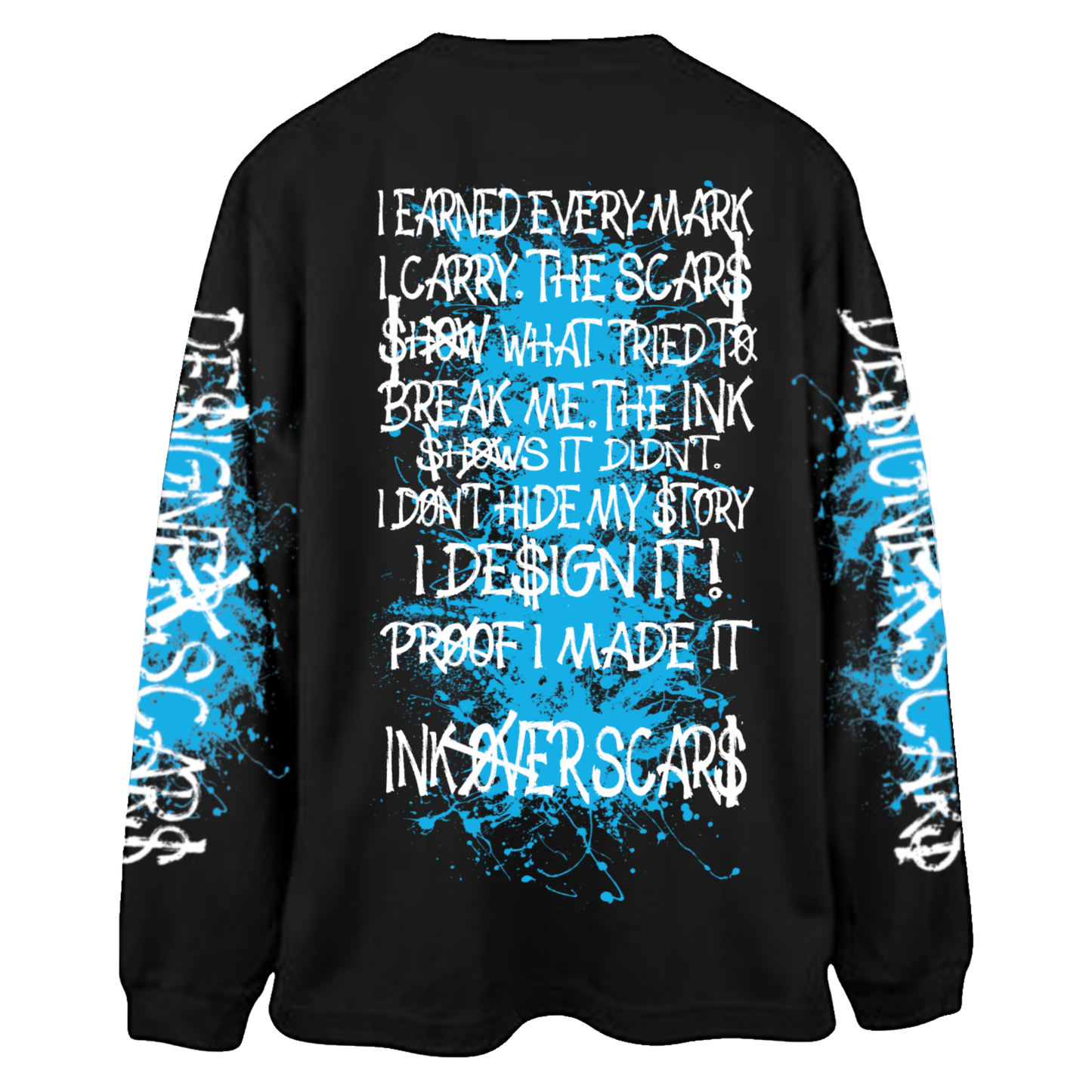 Ink Over Scars black and blue oversized long sleeve t-shirt relaxed streetwear back view