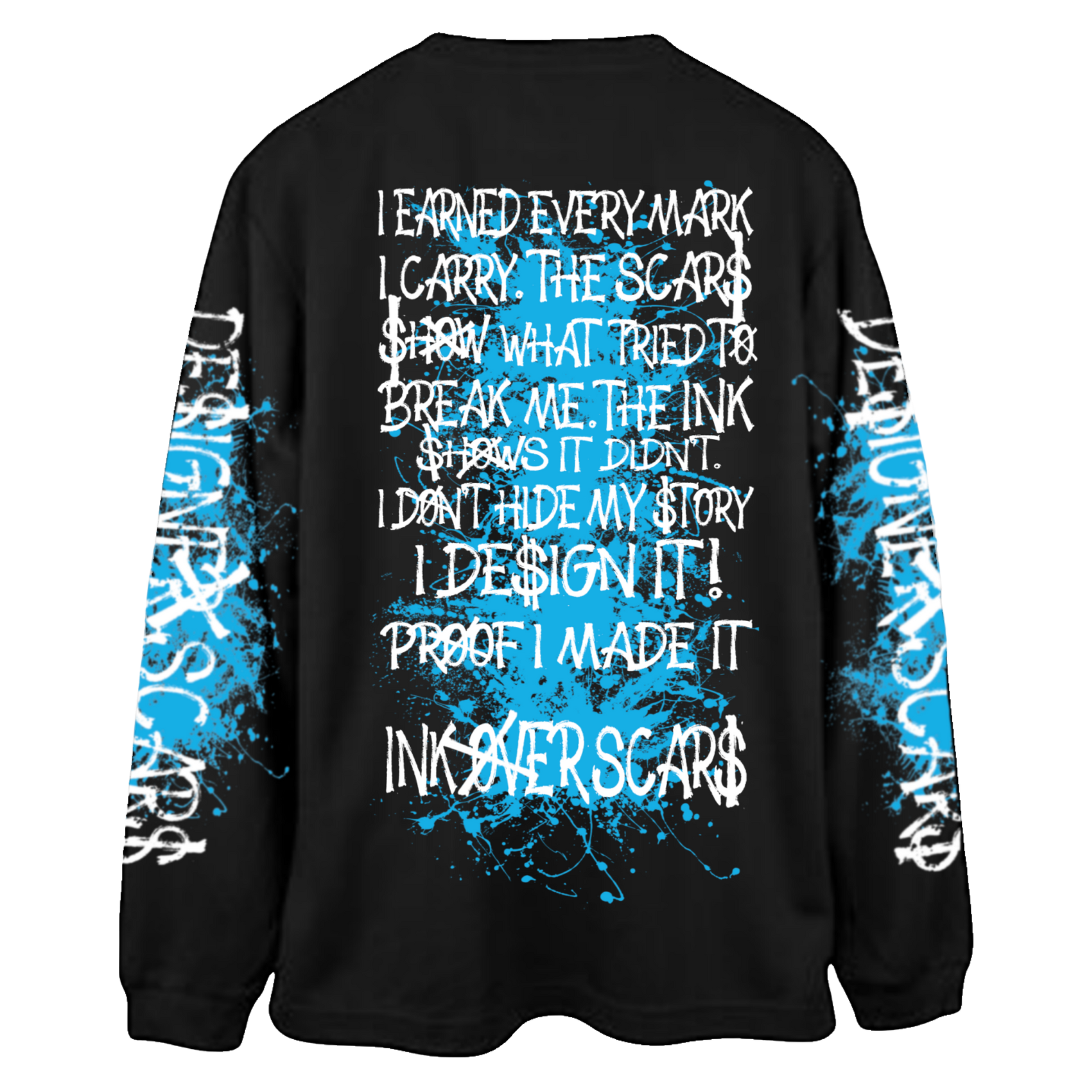 Ink Over Scars black and blue oversized long sleeve t-shirt relaxed streetwear back view