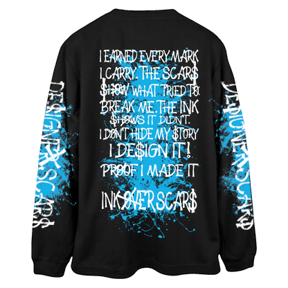 Ink Over Scars black and blue oversized long sleeve t-shirt relaxed streetwear back view