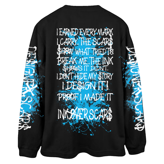 Ink Over Scars black and blue oversized long sleeve t-shirt relaxed streetwear back view