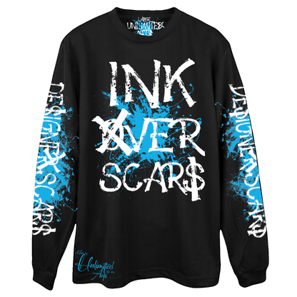 Ink Over Scars black and blue oversized long sleeve t-shirt relaxed streetwear front view