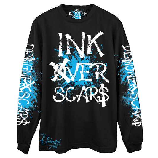 Ink Over Scars black and blue oversized long sleeve t-shirt relaxed streetwear front view
