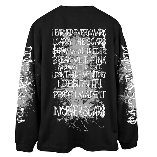 Ink Over Scars black and gray oversized long sleeve t-shirt minimal streetwear back view
