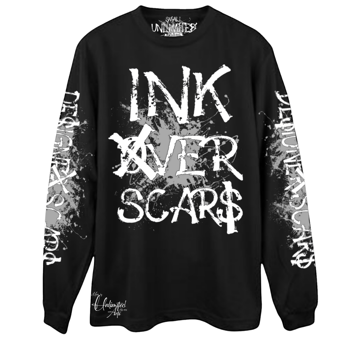 Ink Over Scars black and gray oversized long sleeve t-shirt minimal streetwear front view