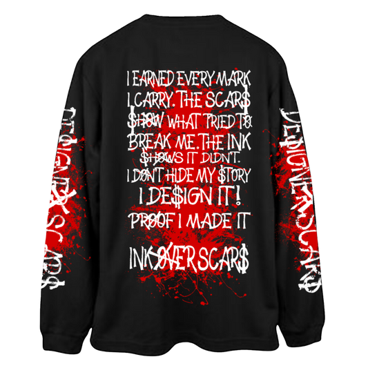 Ink Over Scars black and red oversized long sleeve t-shirt bold streetwear back view