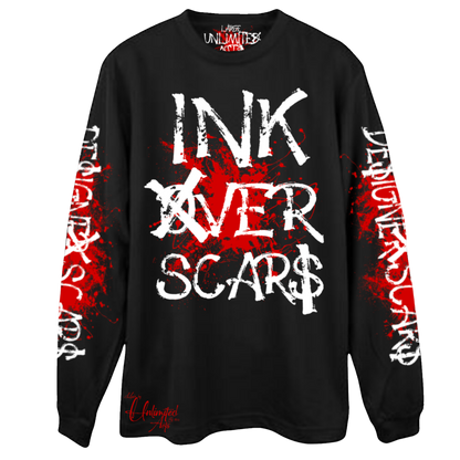Ink Over Scars black and red oversized long sleeve t-shirt bold streetwear front view