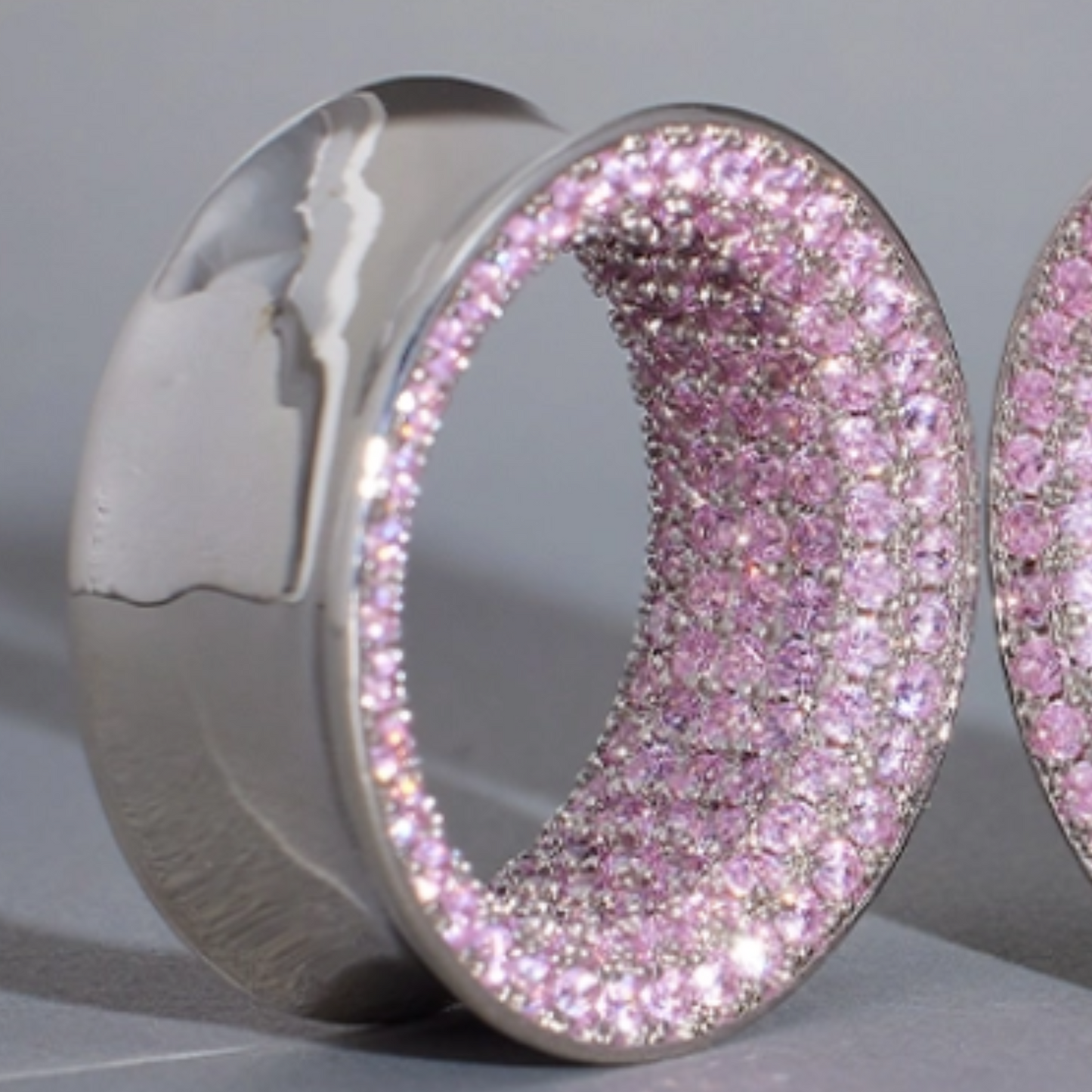 Pink Zircon S925 Silver Stars Shining Ear Gauge Tunnel (2Pcs)