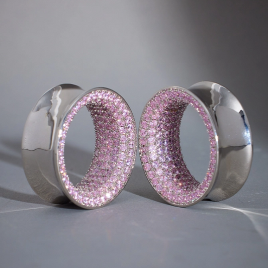 Pink Zircon S925 Silver Stars Shining Ear Gauge Tunnel (2Pcs)