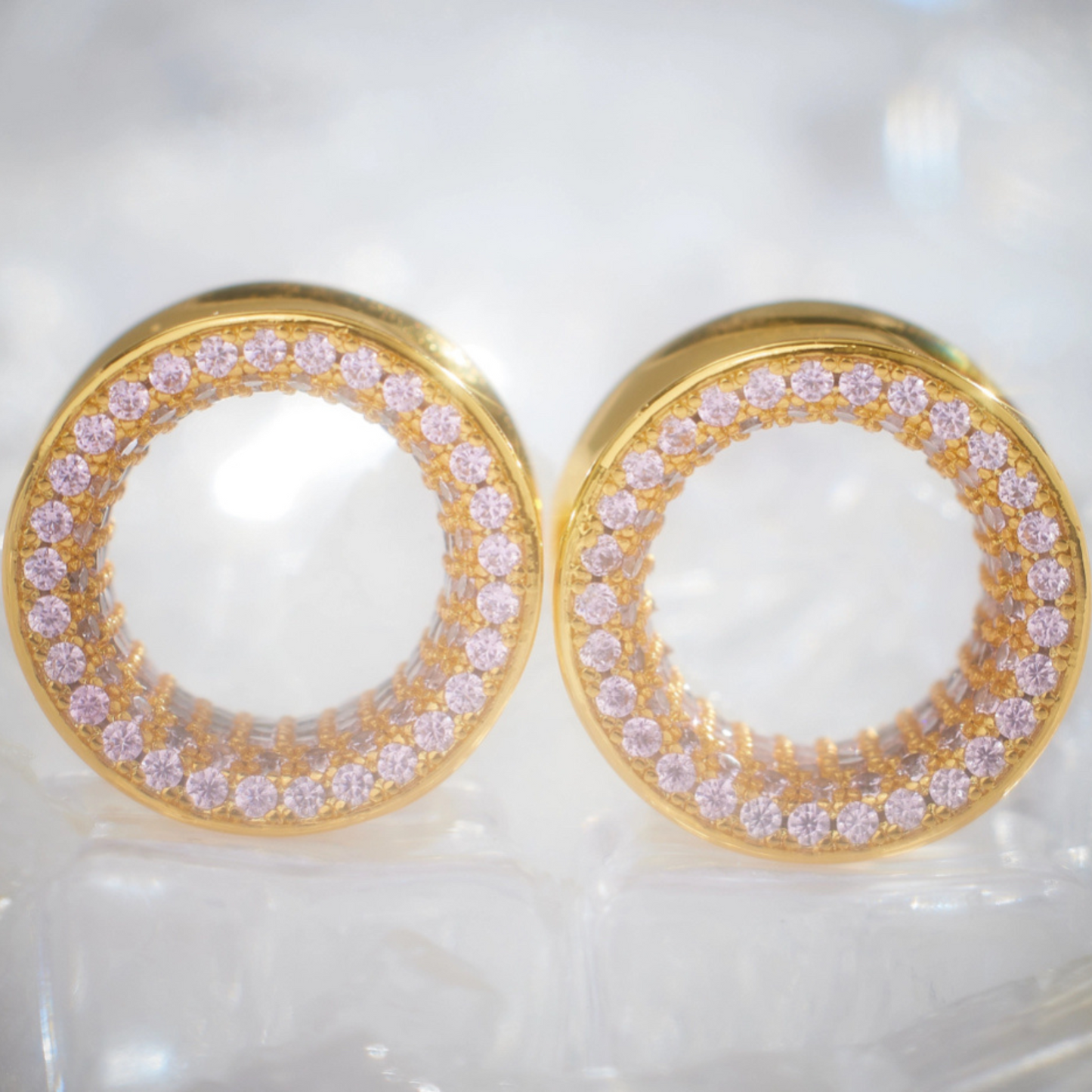 Pink Zircon S925 Silver Stars Shining Ear Gauge Tunnel (2Pcs)