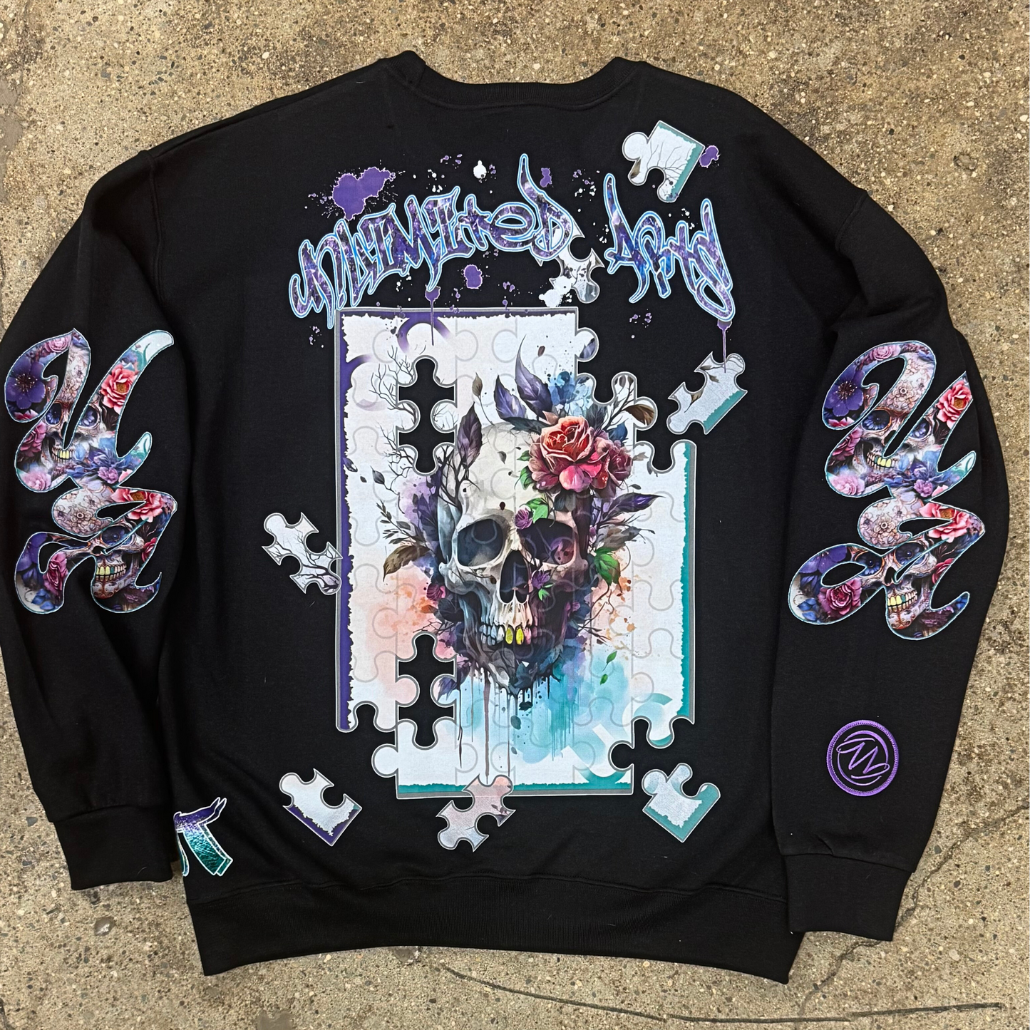 Purple Skull Puzzle Crewneck Sweatshirt