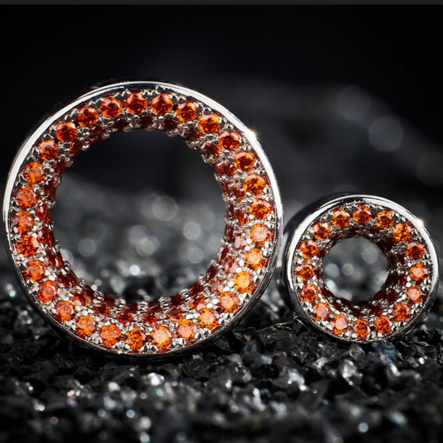 Red Zircon S925 Silver Stars Shining Ear Gauge Tunnel (2Pcs)