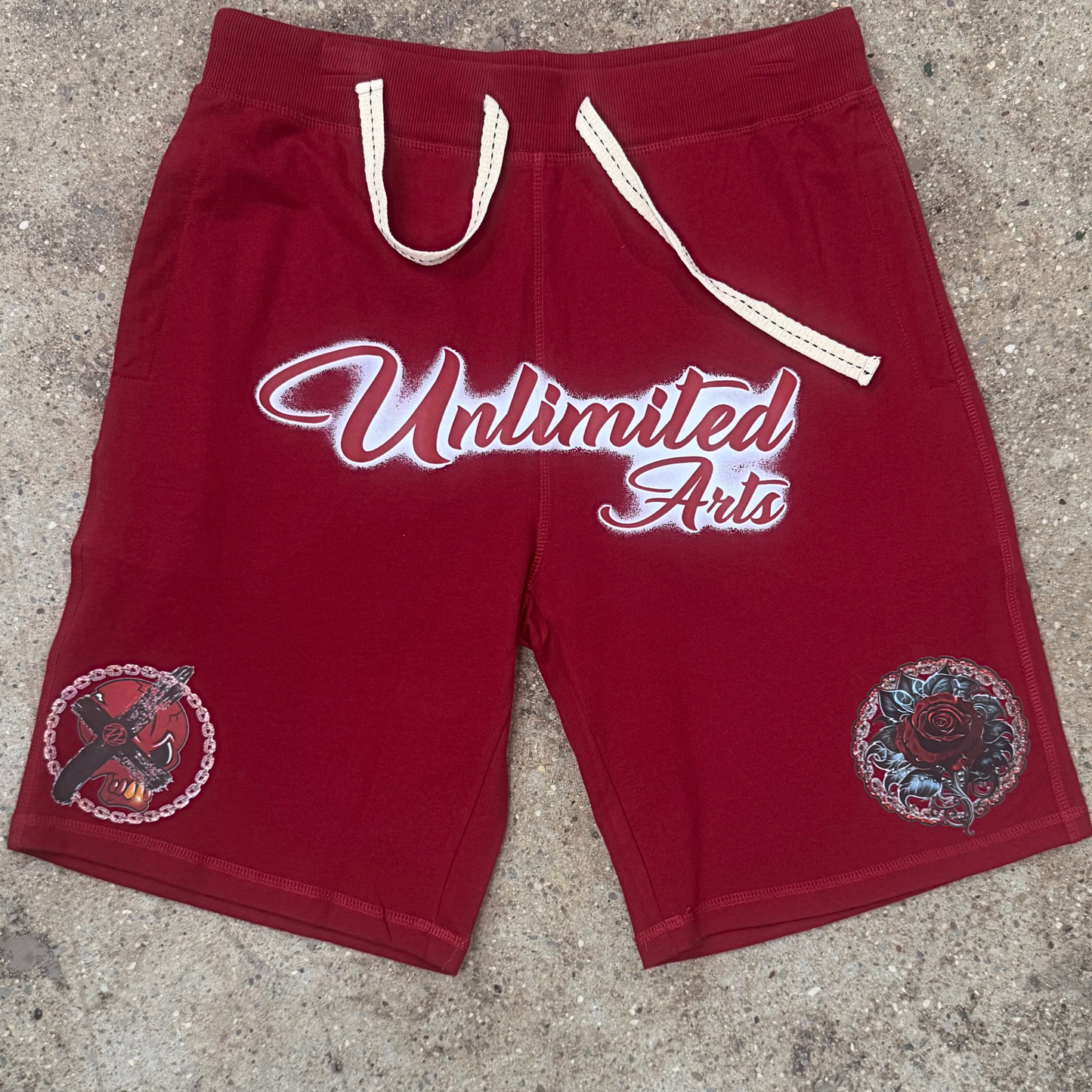 Unlimited Arts Cuts like a Thorn Burgundy Sweat Shorts