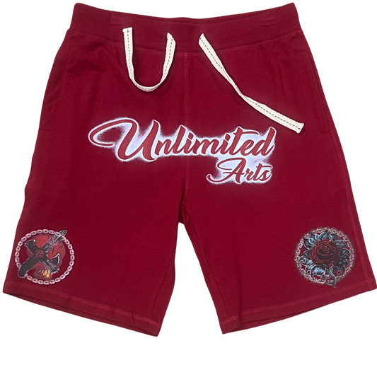 Unlimited Arts Cuts like a Thorn Burgundy Sweat Shorts