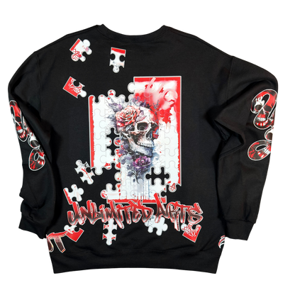 Unlimited Arts Blood Skull Puzzle Crewneck Sweatshirt
