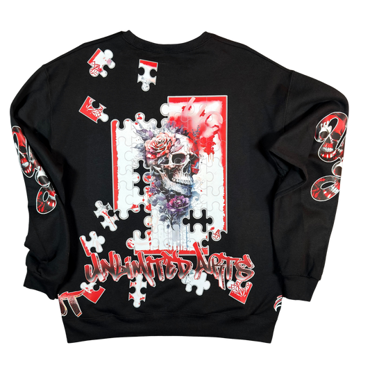 Unlimited Arts Blood Skull Puzzle Crewneck Sweatshirt