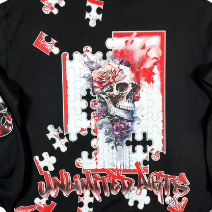 Unlimited Arts Blood Skull Puzzle Crewneck Sweatshirt