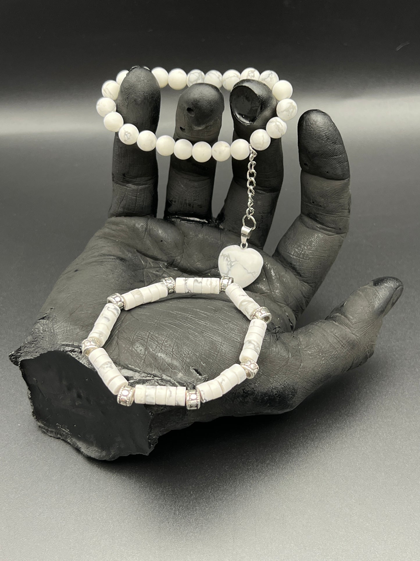 White Heart Marble Bracelet Set