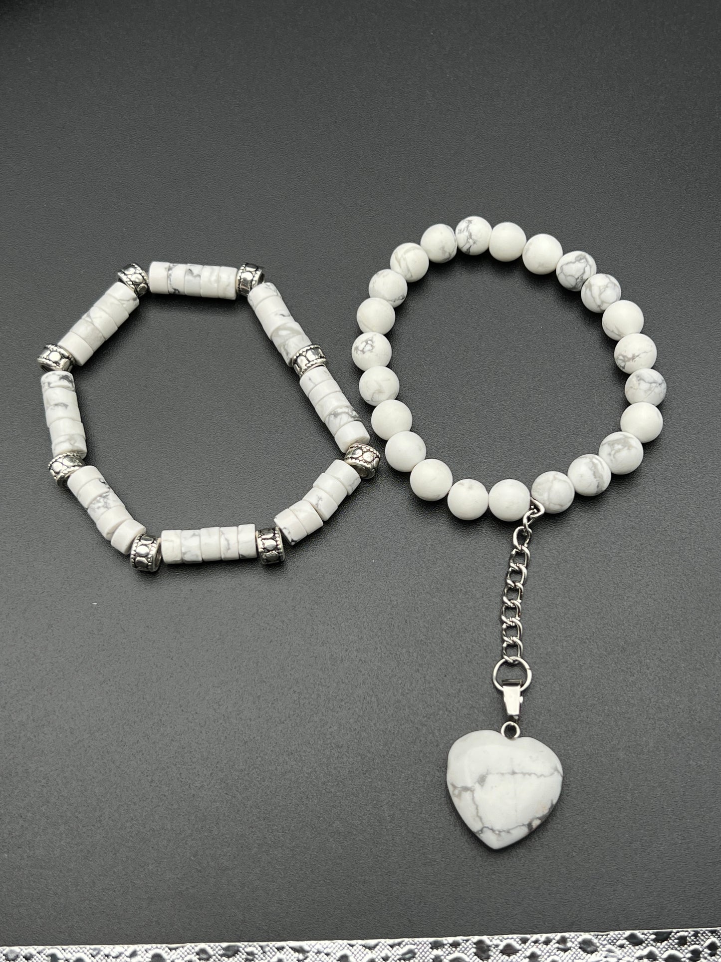 White Heart Marble Bracelet Set